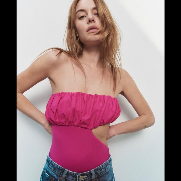 Zara combination strapless fuchsia swimsuit - Picture 10 of 11